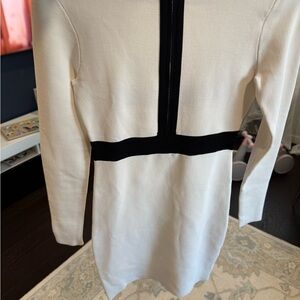 bebe Black and White Long Sleeve Dress